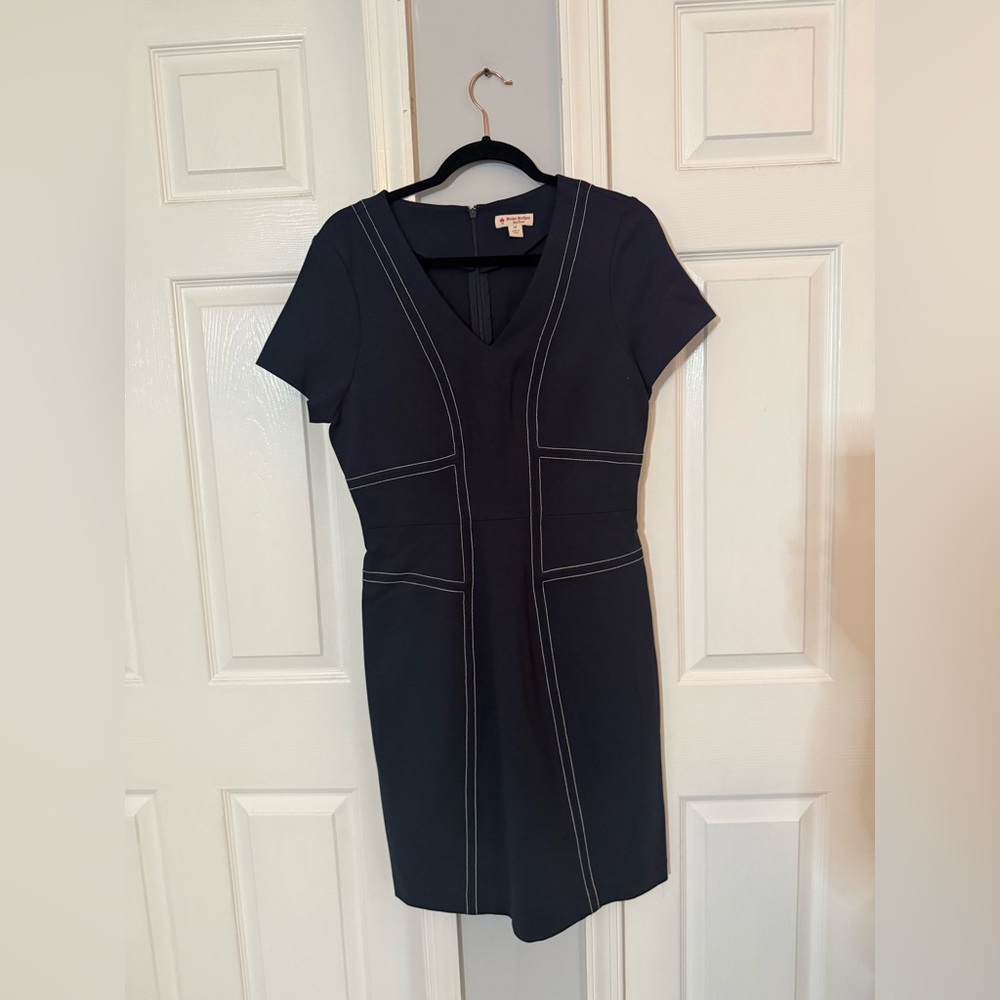 Brooks Brothers Navy Midi Dress with White Stitching